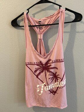 Groovy Bay Jamaica Tank Top Women’s Large Pink Graphic Racerback NWOT